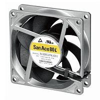 Sanyo Denki 9LG0812S4001 ພັງລົມ Axial Axial, 80x80x25mm, 12VDC, 0.22"H2O, Ribless, ອາຍຸຍາວ 180Khr, 3x ສາຍ, Tach