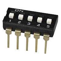 Same Sky (formerly CUI Devices) DS04-254-2L-05BK ສະຫນັບ DIP Switch, SPST, 2.54 pitch, flat actuator, long pin, 5 position, ສີດຳ