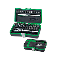 TOPTUL GADW2702 12PT Mini Ratchet Socket &amp; Bit Set (27pcs, 1/4")