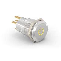 Alcoswitch - TE Connectivity 1-2213766-2 ປຸ່ມກົດສະຫນອງ Pushbutton Switches AV19 SPM 0.4VA POWER LED ເຫຼືອງ 24V