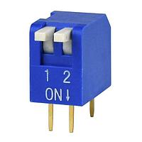 Same Sky (formerly CUI Devices) DS02-254-1L-02BE ສະຫນັບ DIP Switch, SPST, 2.54 pitch, ຕົວກະທົບສູງ, ພື້ນລົງແບບແກ້ວ, ເຂົ້າຍາວ, 2 ຕຳແໜ່ງ, ສີຟ້າ