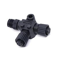 Amphenol LTW PS-050505-FMF-TS001 ຕົວເຊື່ອມມິດຕຣິກຮູບວົງ Circular Metric Connector, T Adaptor, Plastic, A Coding, 4A, 05 pins, (End 1) Female Female, (End 2) Male Male, (End 3) Female Female, Screw Thread, IP68 Mated