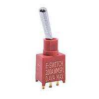 E-Switch 200AWMSP1T1A1M2RE ສະຫນັບສະຫນູນ Toggle Switches TOGGLE, 0.4VA 20VAC/VDC, SPDT On-On, Through Hole PC Pin