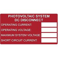 HellermannTyton 596-00851 ປ້າຍປະຈໍາແສງອາທິດ Solar Label, Printable, DC Rating, 3.75" x 2.0", PET, ແດງ, 10/pkg