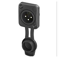 NEUTRIK NC3MDXX-TOP ຕົວເຊື່ອມ RECP airtight series 3 pole male - solder - ສີດຳ/ທາງທອງ - ຕິດຕັ້ງດ້ານໜ້າ, ມີຝາປົກກັນ