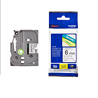 BROTHER TZe-111 6mm TZe-Tape ສີດໍາທີ່ຊັດເຈນ