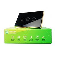 HUNONIC HNLUX03CD BLE Luxury Touch Switch 3 ປຸ່ມສີ່ຫລ່ຽມ (Black)