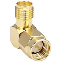 Linx Technologies - TE Connectivity CONSMA010-G ຕົວແປ RF - ໃນຊຸດ SMA ຜູ້ຊາຍເປັນ SMA ຜູ້ຍິງມຸມຂວາ, ທອງ