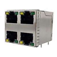 Amphenol Commercial Products RJE4W4887451 ຊະນຸກ 8P8C, Cat5e, ຊະນຸກ 2x2, ປ້ອງກັນ, ມີໄຟ LED