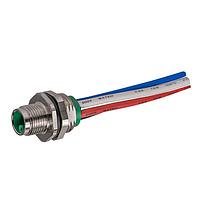 Stewart Connector SS-12500-001 ຕົວເຊື່ອມ M12 K-Code ຕົວເຊື່ອມຜູ້ຊາຍຕິດຕັ້ງບົດປ່ອງ ກັບສາຍໄຟ 7.5 ນິ້ວ 4 ຕິດຕໍ່ IP68