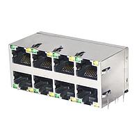 Stewart Connector SS-74500-012 ຕູ້ເຊື່ອມຕໍ່ແບບມົດູລາ / ຕູ້ເຊື່ອມຕໍ່ Ethernet 2x4 ປ້ອງກັນສີນອກ ມີໄຟ LED ສອງສີດ້ານເທິງ, OR/G