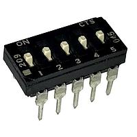 CTS Electronic Components 209-5MSD ສະຫນັບ DIP ຜ່ານຮູ, DIP SWITCH ທອງ, 5-ຂາ, ຕົວກະທົບລະດັບກາງ, ການປິດດ້ານລຸ່ມ, ແບບຂາສົງກົງ, ກະປ່ອງທູບ