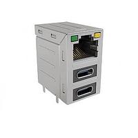 Amphenol Commercial Products RJE36188324CH ມົດູເລີ ສແຕັກກິດ RJ45 ກ່ອນ 2 ເລກ USB ປະເພດ C ແສງ LED ສີເຫຼືອງ/ຂຽວ 15 ຄຣອງໄອນຊ໌ ການຊຸມຕິດທາງສົດທອງ