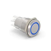 Alcoswitch - TE Connectivity 5-2213764-9 ປຸ່ມກົດສະຫນອງ AV19 DPM 5A FIX RING LED ສີຟ້າ 24V