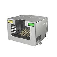 Amphenol Commercial Products RJE3B1886441 ຕູ້ຕໍ່ເຊື່ອມຮ່ວມຮອບ / ຕູ້ຕໍ່ເຊື່ອມ Ethernet 8P8C, RA, Cat6, SMT, ມີການປົກກັນສັນຍານລະບົບກະທົບສຽງຟ້າຟ່າ (EMI) ໂດຍບໍ່ມີແທບ, ບໍ່ມີກະແພກ, ມີໄຟ LED