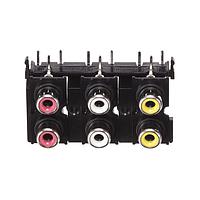 Same Sky (formerly CUI Devices) RCJ-61443322 ປັກຕິດ PCB Jack RCA, 6P, 2 x 3, ມຸ້ງຂວາ, ຜ່ານຮູ, RD(2)/YL(2)/WH(2)