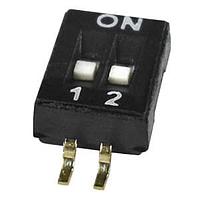 Same Sky (formerly CUI Devices) DS05-127-2-02BK-SMT-TR ສະຫນັບ DIP Switch, SPST, 1.27 pitch, flat actuator, SMT, Tape and reel, 2 position, ສີດຳ