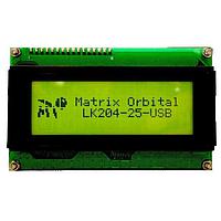 Matrix Orbital LK204-25-USB ມູດຈະລະພາບຕົວອັກສອນ LCD ພື້ນຫຼັງເຫຼືອງ/ຂຽວ ຕົວອັກສອນສີດຳ