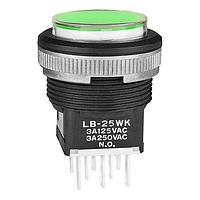 NKK Switches LB25WKW01-5F-JF ປຸ່ມກົດສະລັບ DPDT ON-(ON) ສີຂຽວ Ag PNL ກົດກັນນ້ຳ ກອງດ້ານນອກສີດຳ