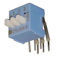 CTS Electronic Components 206-3RAES DIP Switches DIP SW Right Angle Slide Gold Plated 3SW SPST, TUBE PACK
