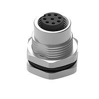 Wurth Elektronik 643160100608 ຕົວເຊື່ອມຕໍ່ WRCIRC M12 ແບບກຽວ ລະຫັດ A ແຜງແບບຖັງບັດກີ ໂລຫະ ພ້ອມໝາກແຫວນແຜງດ້ານໜ້າ PG9 ຕົວເຊື່ອມຕໍ່ເພດຍິງ, ຂົ້ວ 8