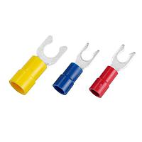KS Terminals LSVY5-5 ກະແຈລອກກັນ Spade Vinyl, ກະແຈລອກກັນ Spade ທີ່ປະກອບຮ່າງງ່າຍ, 12-10 AWG, #10