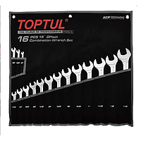 TOPTUL GPBW1601 Offset Super-Torque Combination Wrench Set (15°, 16 pcs)