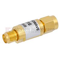 Fairview FMAT1016 18 dB Fixed Attenuator SMA Male To SMA Female From 0.009 MHz To 6 GHz Rated To 2 Watts With Brass Body