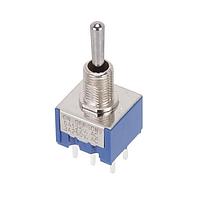 Nidec Components 8A2022-Z ສະຫນັບສະຫນູນສູງ ສະລັບສະລອງຂະໜາດນ້ອຍ Toggle Switch DPDT, ON-OFF-ON, 10.5mm toggle, 1/4"-40 threaded bushing, straight PC terminals, 6A @ 125V AC