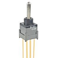 NKK Switches B23AW ປຸ່ມສະຫງວນຍ່ອຍປອດໄຟຟ້າປ້ອງກັນສະຕາຕິກ ON-OFF-ON .394 BAT ຍືນຍາວ PC .4VA