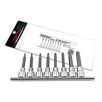 TOPTUL GAAG0807 ຊຸດລາງລົດໄຟຍາວ Pentacle Bit Socket (8pcs, 1/2 ")