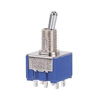 Nidec Components 8J2011-Z ສະຫນັບສະຫນູນສູງ ສະຫນັບສະຫນູນຂະໜາດນ້ອຍ Toggle Switch DPDT, ON-ON, 6.8mm toggle, 1/4"-40 threaded bushing, solder lug terminals, 6A @ 125V AC