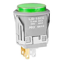 NKK Switches LB16CGG01-5F-JF ປຸ່ມກົດສະແກນ ON-ON RND ຕົວເຄື່ອງສີເທົາ ໄຟ LED ສີຂຽວ ຝາ CLR/GRN