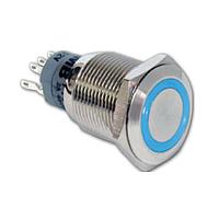 E-Switch PV3F2B0BB-205 ຕ້ານການທຳລາຍ Anti-vandal, SPDT, On-(On), ຕິດຕູ້, ດ້ານໜ້າ, ເງິນ, LED, ຂາວ, IP40