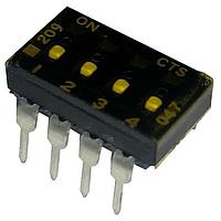 CTS Electronic Components 209-4MSF ສະຫນັບ DIP ຜ່ານຮູ, DIP SWITCH ທອງ, 4-ຂາ, ຕົວກະທົບລະດັບກາງ, ການປິດທ້າຍ, ປະກອບໃນທູບ