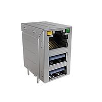 Amphenol Commercial Products RJE361882415 ຕູ້ເຊື່ອມຕໍ່ຮູບແບບ Modular / ຕູ້ເຊື່ອມຕໍ່ Ethernet ຊຸດຊົ່ວຄວາມ RJ ຢູ່ຫນຶ່ງກັບ USB ປະເພດ A 3.0 LED