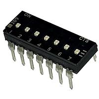 CTS Electronic Components 209-7LPSF ສະຫນັບ DIP ຜ່ານຮູ Hole, DIP Switch ທອງ, 7-ຂາ, ຕົວກະທົບຮູບແບບຕ່ຳ, ການປິດການຢູ່ລຸ່ມ, ອອບ, ຊຸດທູບ