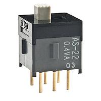 NKK Switches AS22AP ສະລາຍຍ້ອຍຂະໜາດນ້ອຍ DPDT ON-ON .098" ຕົວຕົວເລີກ
