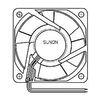 Sunon PMD4806PTB2-A.(2).U.GN ພັງລົມ Axial DC Axial, 60x60x25mm, 48VDC, Ball Bearing, Lead Wires, Auto Restart