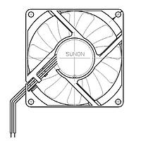 Sunon PSD1208PHB1-A.(2).Z.GN ພັງລົມ Axial Axial, 80x80x15mm, 12VDC, 39.9CFM, 0.18"H2O, Ball, Wire, Auto Restart