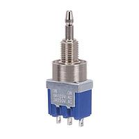 Nidec Components 8P1011-Z ສະປີດ SPDT, ON-ON, ປຸ່ມກົດ, 1/4"-40 ການກວດເຊື່ອມທີ່ປົກປ້ອງການປາກນ້ຳ D Flat bushing, solder lug terminals, 6A @ 125V AC