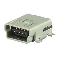 Same Sky (formerly CUI Devices) UJ2-MBH-1-SMT-TR ຂໍ້ມູນ Mini USB Type B Connectors USB 2.0 mini B jack 5 pin Horizontal SMT