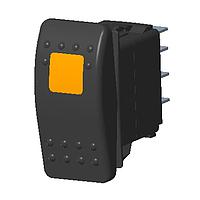 Carling Technologies VDD1A60B-AEC00-000 Switch Actuators 2-pole, ON - None - ON, 20A 12VDC not HP rated, Illuminated, Sealed Contura II Rocker Black Switch with Amber Lens and .250 Tab (Q.C.), 8 Terminal base