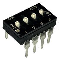 CTS Electronic Components 210-4ESD ສະລັບ DIP ຜ່ານຮູ, DIP SWITCH ກະທົບທາງທາງທາງ, 4-ຂາ, ຕົວກະທົບຍາວ, ການປິດທາງລຸ່ມ, ແບບຂອງຂາທີ່ຕົງກົງ
