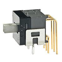 NKK Switches AS24CH ສະລາຍສະລາຍ Subminiature SP3T ON-ON-ON .150" R/A ມີຂາຍືນ RoHS