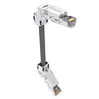 Amphenol Commercial Products DRPC21A001740 ສາຍເຄື່ອງ Cat 6a, Cat6A, RJ45 ອຸດສາຫະກຳ, ອອກຈາກລຸ່ມ 45 ອົງສາ ໄປອອກດ້ານເທິງ 90 ອົງສາ, 26AWG, 1.0m, ທອງ 50u