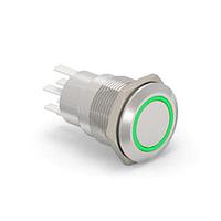 Alcoswitch - TE Connectivity 7-2213764-3 ປຸ່ມກົດສະຫນອງ AV19 DPL 5A FIX RING LED ສີຂຽວ 12V