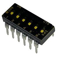 CTS Electronic Components 209-6LPSTF ສະຫນັບ DIP ຜ່ານຮູ, ສະຫນັບ DIP ທອງ, 6-ຂາ, ຕົວກະທົບຮູບແບບຕ່ຳ, ການປິດດ້ານລຸ່ມ, ການປິດດ້ານດ້ານ, ອອບ, ກະປ່ອງທູບ