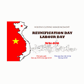 EMIN Vietnam Holiday Closing Announcement: Reunification Day - April 30 and International Workers' Day - May 01