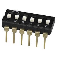 Same Sky (formerly CUI Devices) DS04-254-1S-06BK ສະຫນັບ DIP Switch, SPST, 2.54 pitch, ຕົວກະທົບສູງ, ເຂັ້ມສັ້ນ, 6 ຕຳແໜ່ງ, ສີດໍາ